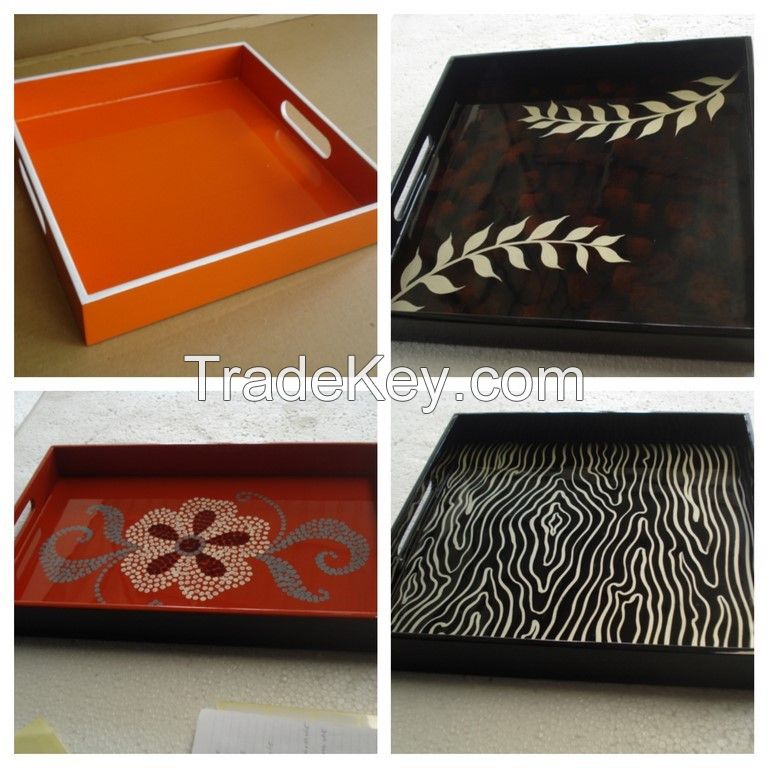 lacquer tray handmade in Vietnam glossy red color