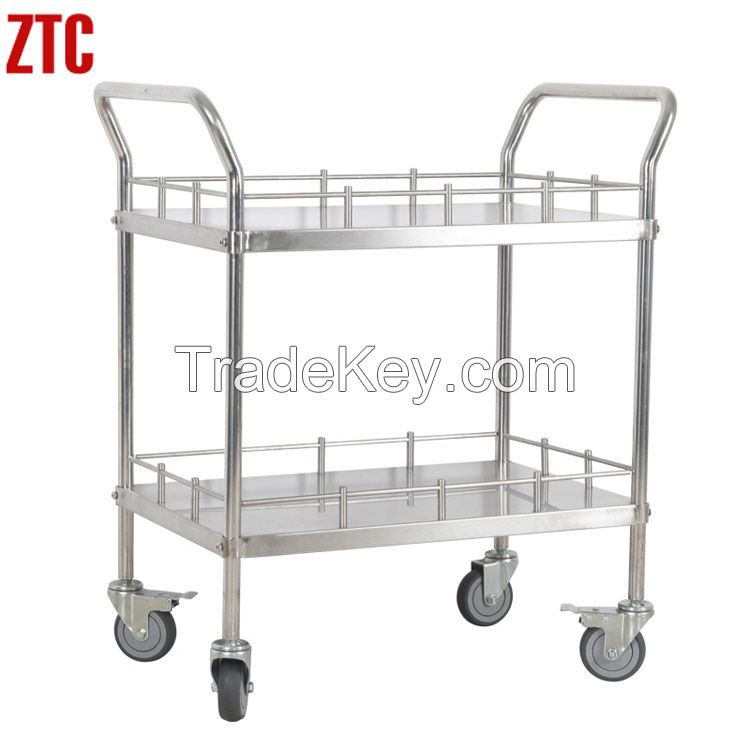 Medical stainless steel treatment trolley, double layers hospital surgical instrument cart RCS-CH21