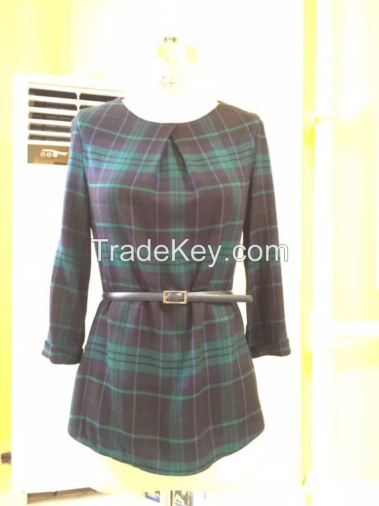 Elegant Check Patterns Round Neck Blouse