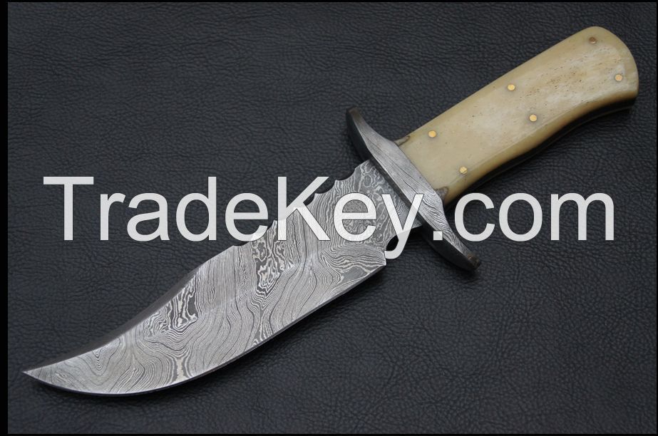 Damascus hunting knifes with camel bone