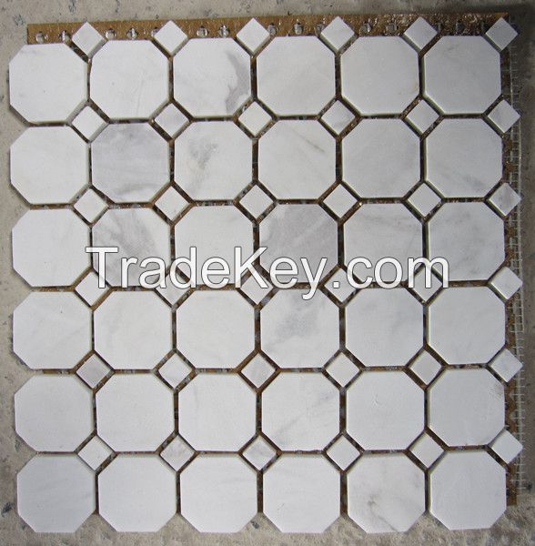 Sexangle / hexagonal / octagon White Cararra marble mosaic tile 