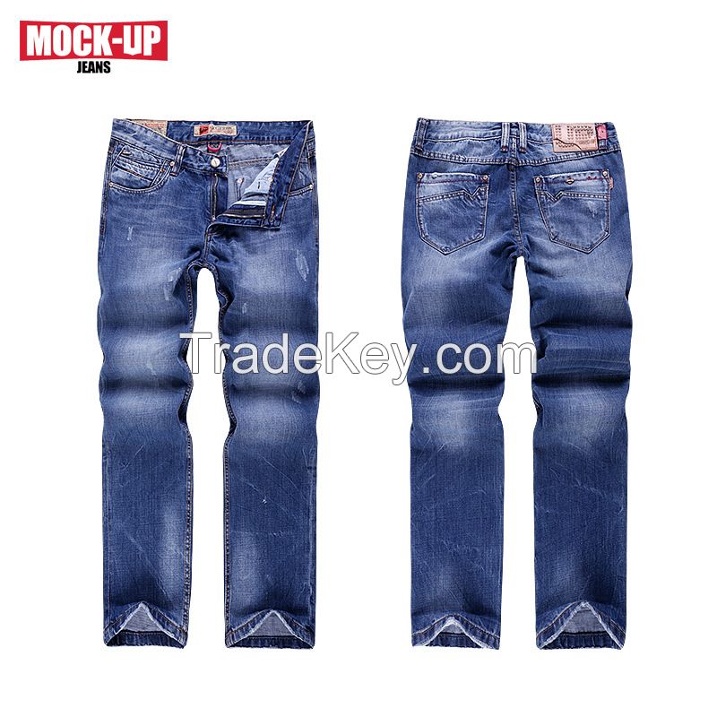 2015 new style stone washing with whisker/sandblast men's jeans straig