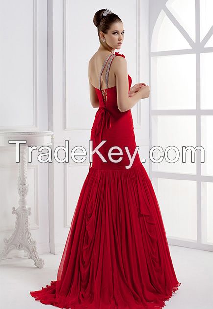 One shoulder mermaid silk long evening dress