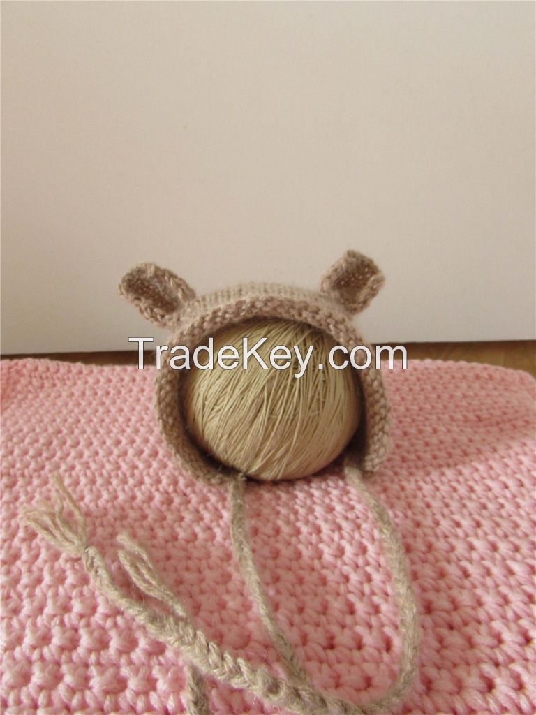 Newborn photo props crochet mohair baby pant and bonnet