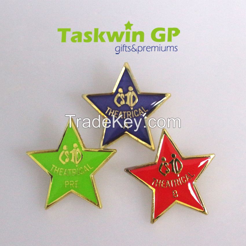 China zhongshan supplier custom metal pin badge, Custom 5 star metal pin