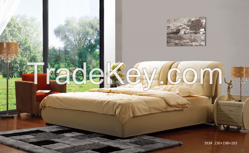 Romantic King Size Wood Bed, Leather Double Bed