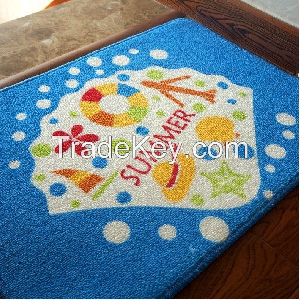 Popular  tufted Loop pile Printed home floor mat and rug with pvc backing