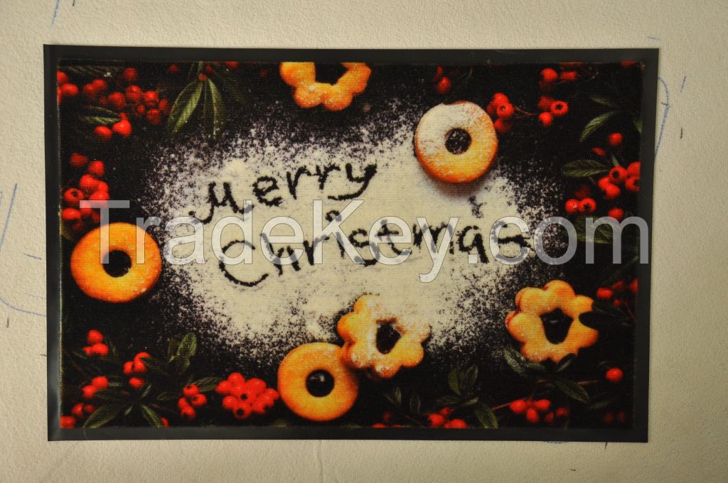 digital printed cut  pile Christmas floor mat  pvc backing