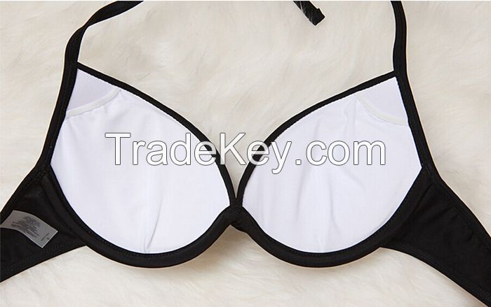 2 pcs nylon brazilian bikini padded sexy triangle bikini set push up for women black pink