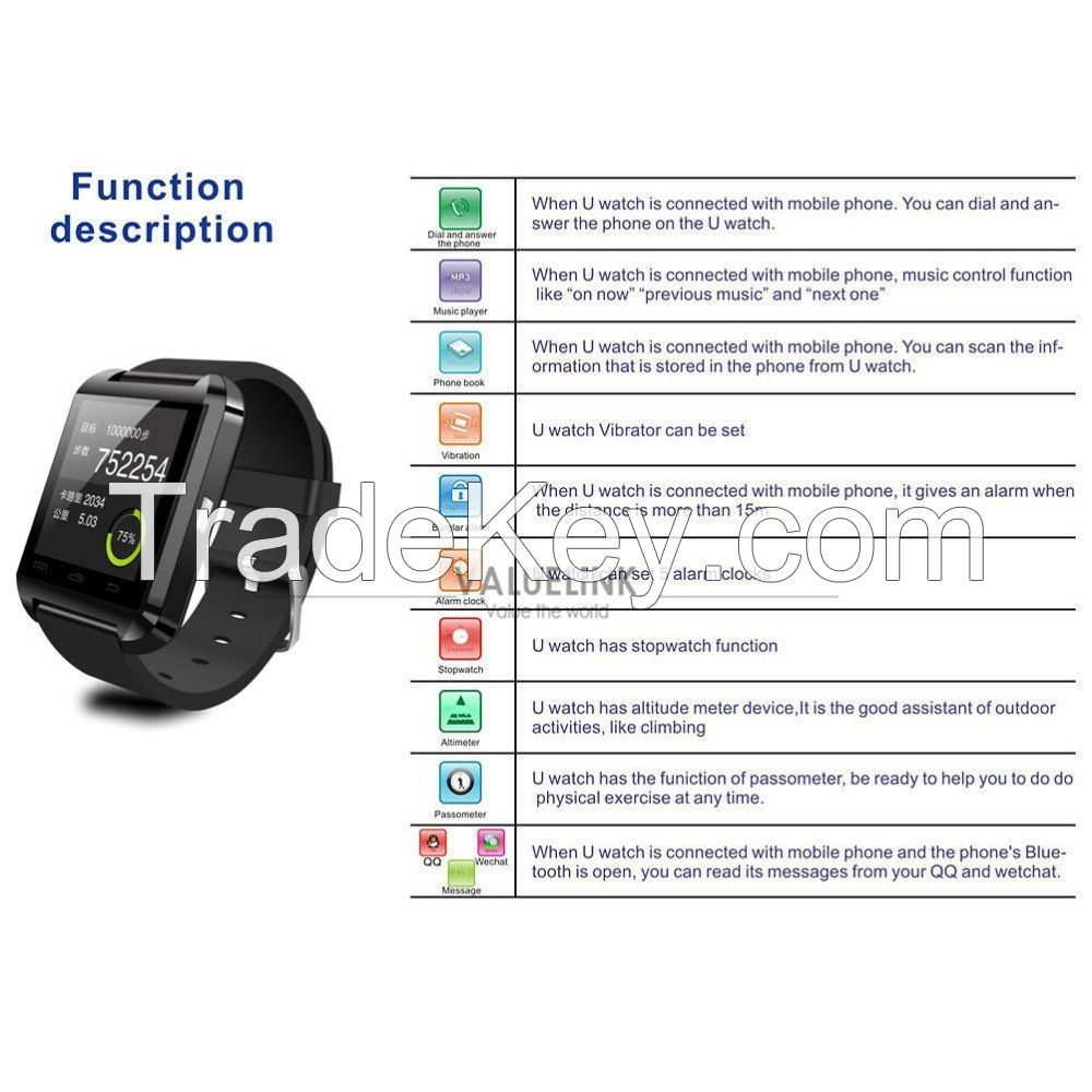 Bluetooth Watch WristWatch U8 U Watch for iPhone 4/4S/5/5S/6 Samsung S5/S4/S3/Note 3 HTC Huawei Android Phone Smartphones