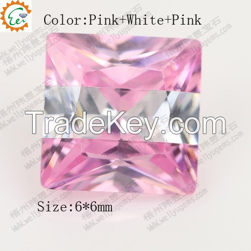 Multcolor Cubic zirconia Princess AAA Cut-PINK + white color