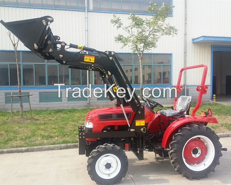 Small compact Jinma 244E tractor with front end loader and backhoe