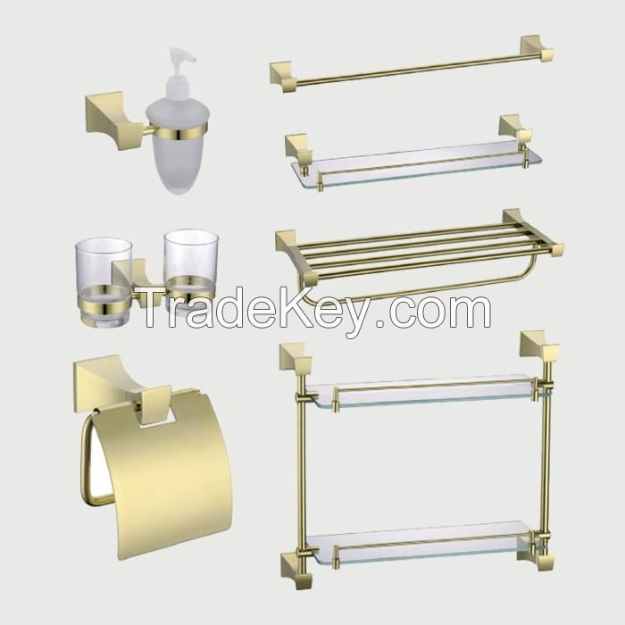 Glass Shelf towel ring brass and stainless steel bathroom accessories sets