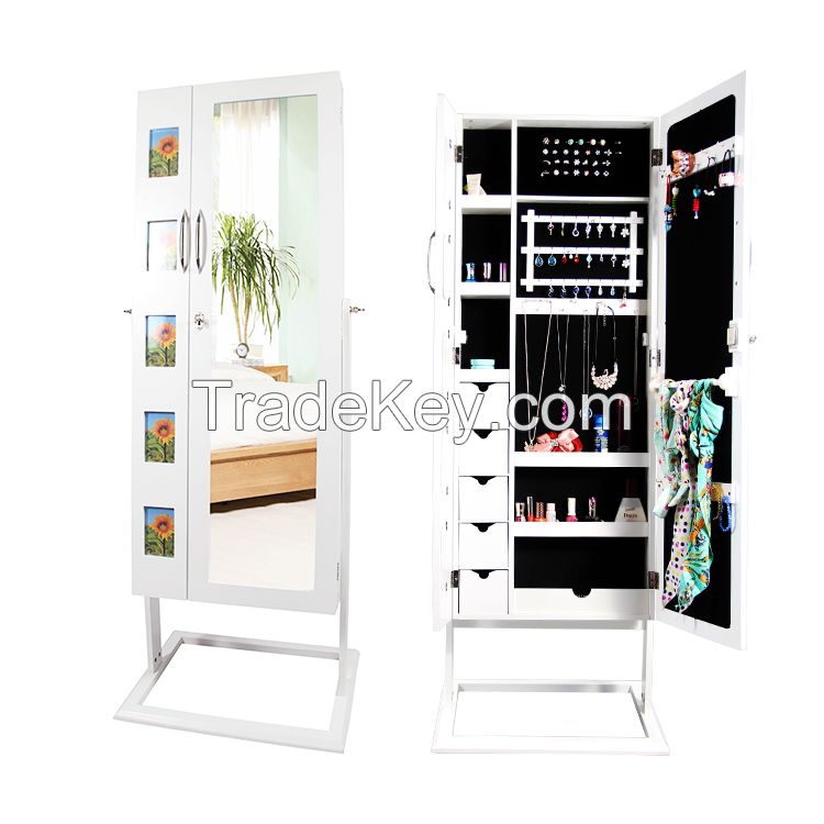 Living Room Top Selling Wooden Photo Frame Jewelry Cabinet with Mirror