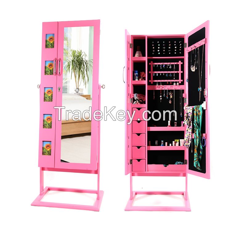 Living Room Top Selling Wooden Photo Frame Jewelry Cabinet with Mirror
