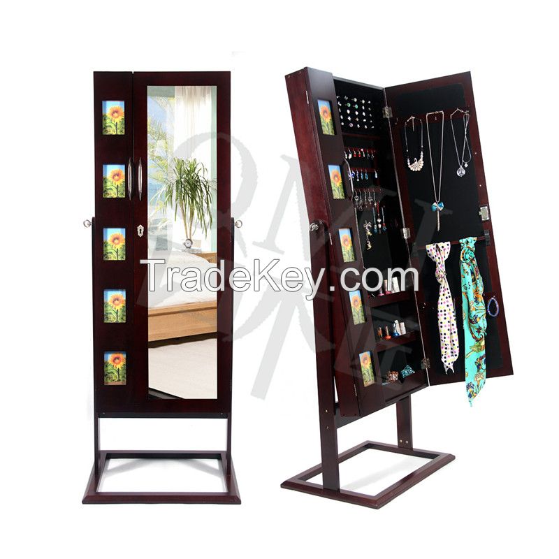 Living Room Top Selling Wooden Photo Frame Jewelry Cabinet with Mirror