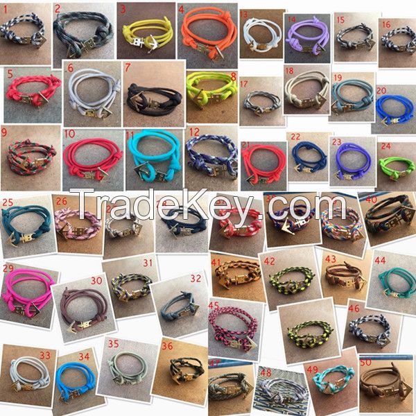 2015 new fashion rope wrap alloy anchor bracelet