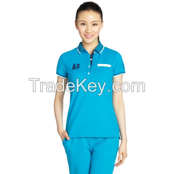 Chest Pocket Soft Cotton Blend Women Polo Shirt  3170208