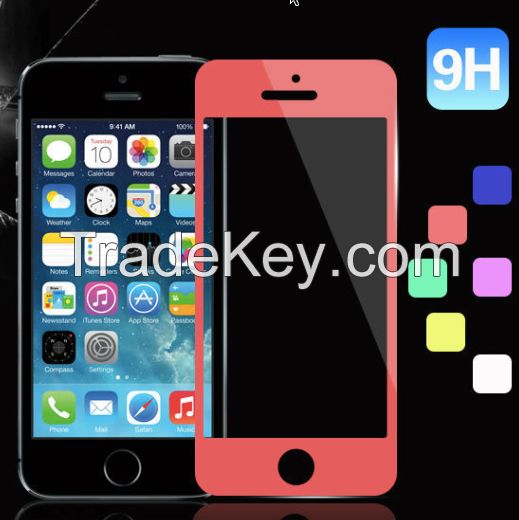 Ultra thin 9H iphone 5 colorful tempered glass screen protector with oleophobic coating