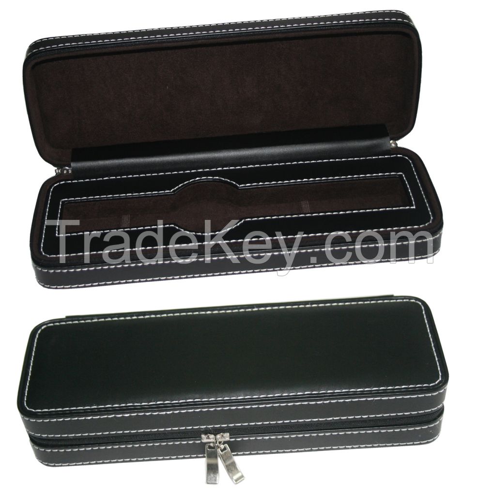 Double Zippere  watch boxes for men watches HA109 black PU and B007 camel suede item#WP