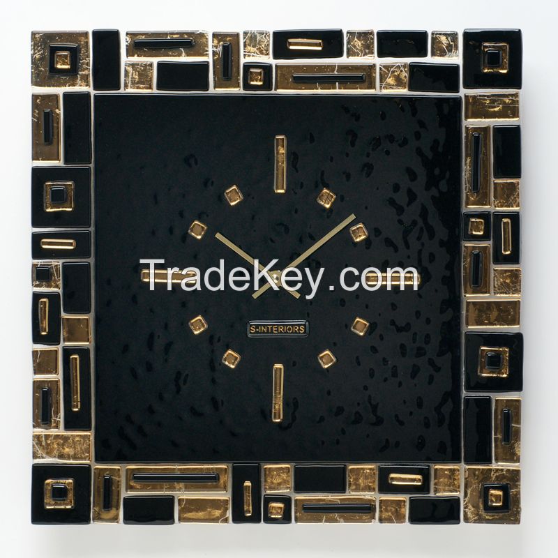 Wall clock made of glass with the addition of gold S-Interiors Oro Domino