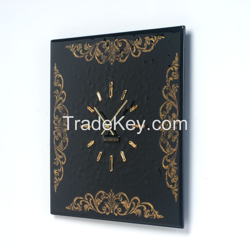 Wall clock made of glass with the addition of gold S-Interiors Ricco S