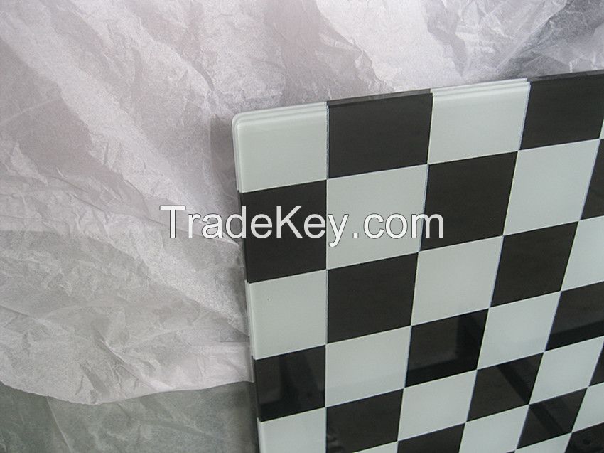 10MM  white and black squares toughened glass with CCC certificate as furniture top