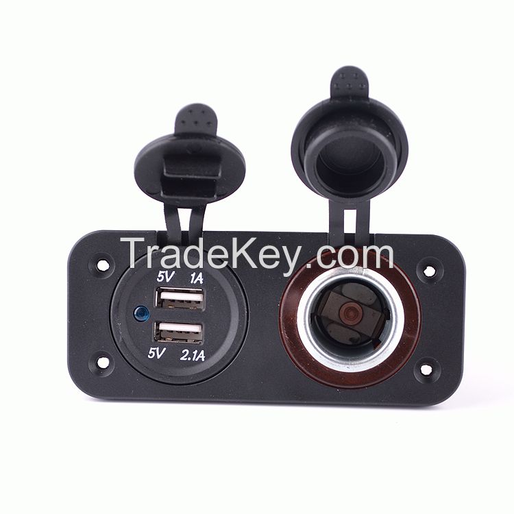 Motorcycle Dual USB Power Port Charger Cigarette Lighter Plug Socket