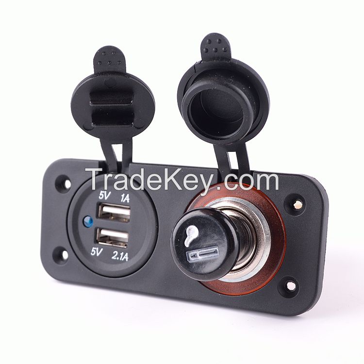 Motorcycle Dual USB Power Port Charger Cigarette Lighter Plug Socket