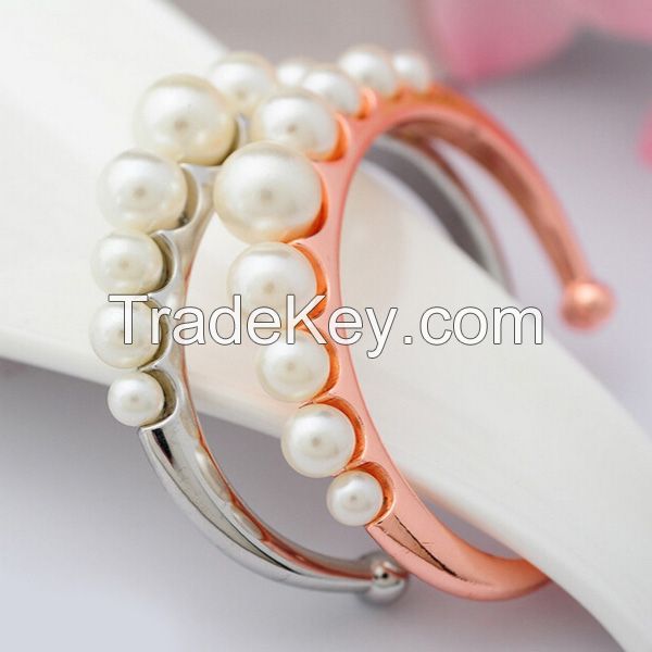 Rose gold cuff pearl bangles