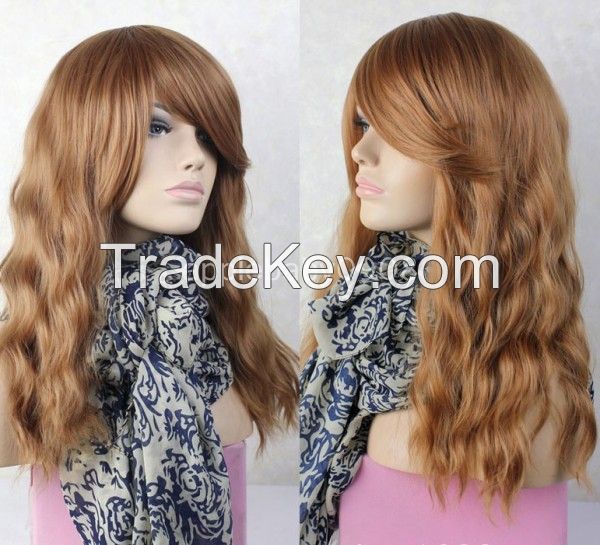 Women Sexy Light Brown Oblique bangs Large waves mechanism dedicated big Curl Roll wave bangs scroll Loose Wave