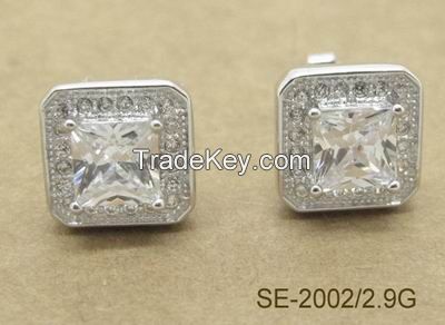 925 Silver Square Shape Stud Earrings White Colorff