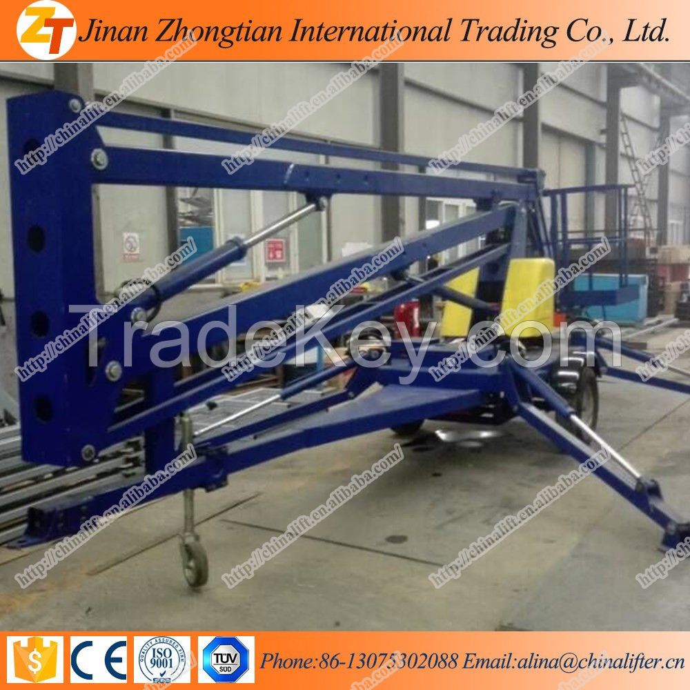 Articulated boom lift platform trailing driven lift workform