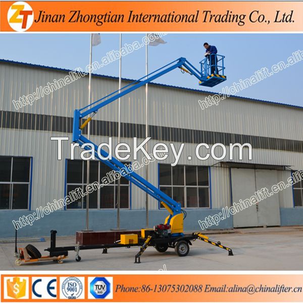 Articulated boom lift platform trailing driven lift workform