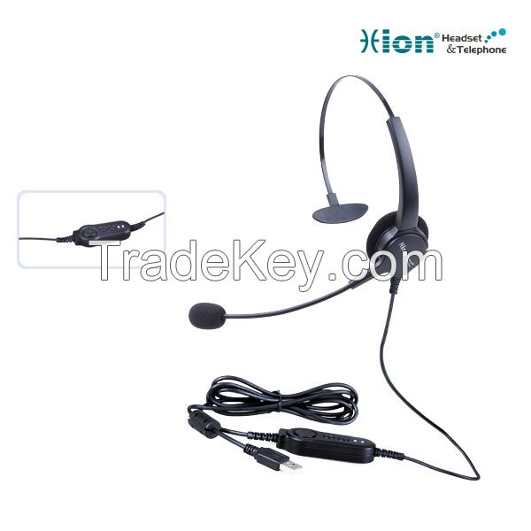 Monaural Noise Canceling Microphone Call Center Headset with USB plug