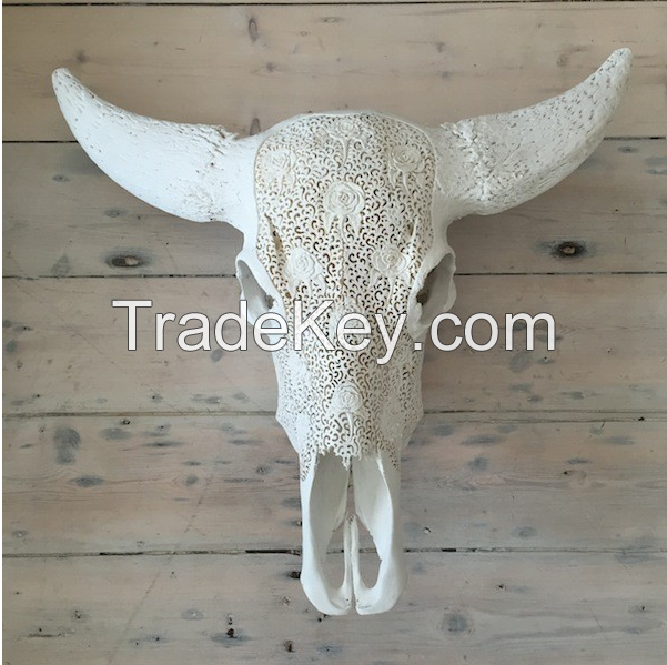 Full Floral Carved Buffalo Skulls