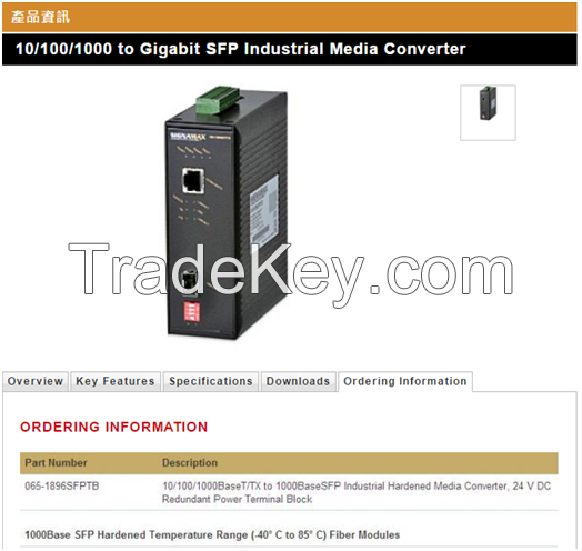 10/100/1000 to Gigabit SFP Industrial Media Converter