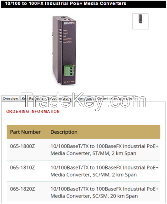 10/100 to 100FX Industrial PoE+ Media Converters