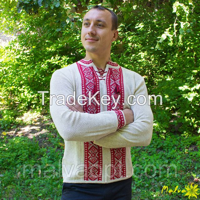 Ukrainian National Embroidered Men Shirt, Folk Style, Vyshyvanka, 100% Linen