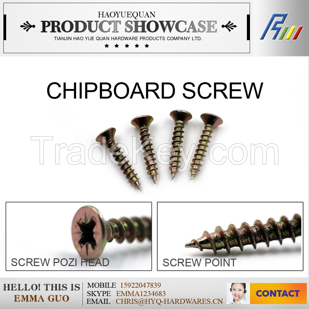 c1022 pozi head yellow zinc plated chipboard screw from china manufacturer