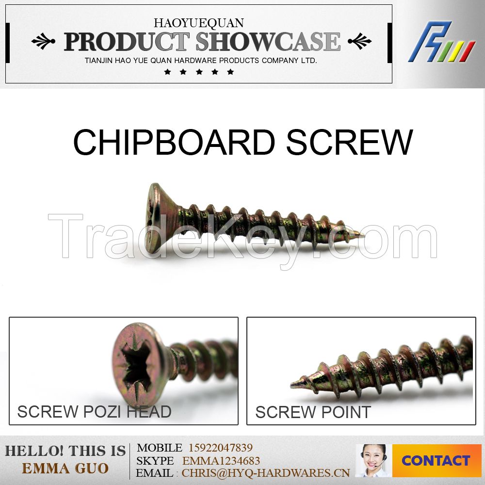 c1022 pozi head yellow zinc plated chipboard screw from china manufacturer