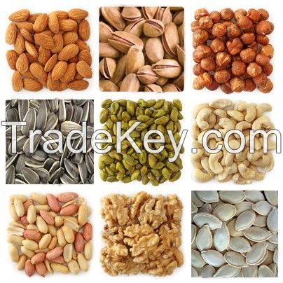 Cashew Nuts, Peanuts, Walnuts, Betel Nuts, Pistachio Nuts, Sunflower Kernels, Pumpkin Kernels, Chestnuts, Almonds, Hazelnuts, Melon Seeds, Pine Nuts, Macadamia Nuts,