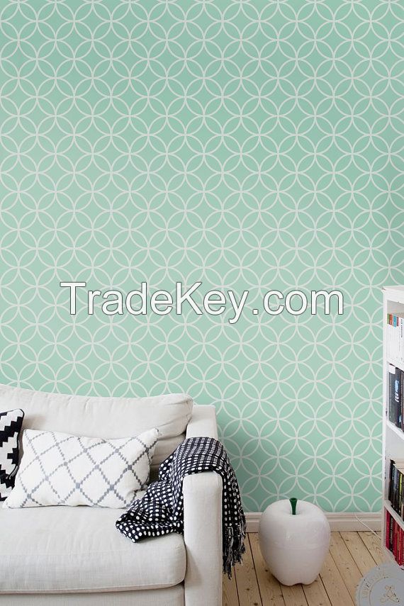 Self adhesive vinyl temporary removable wallpaper, wall decal - Circles lattice pattern print - 035 MINT/ VENICE