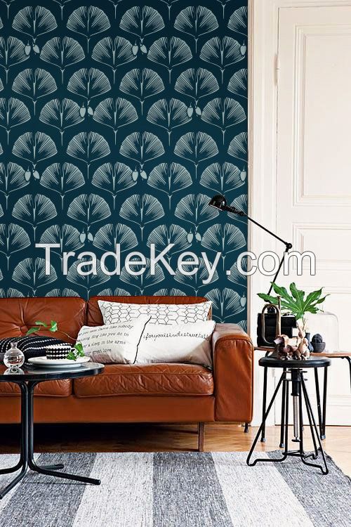 Self adhesive vinyl temporary removable wallpaper, wall decal - Ginkgo print - 051_b