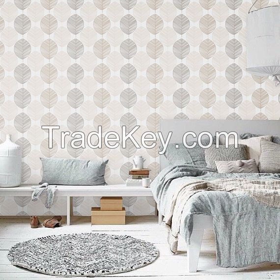 Self adhesive vinyl wallpaper - Leaf wall pattern - 062 Snow/ Champagne/ Gravel/ Latte