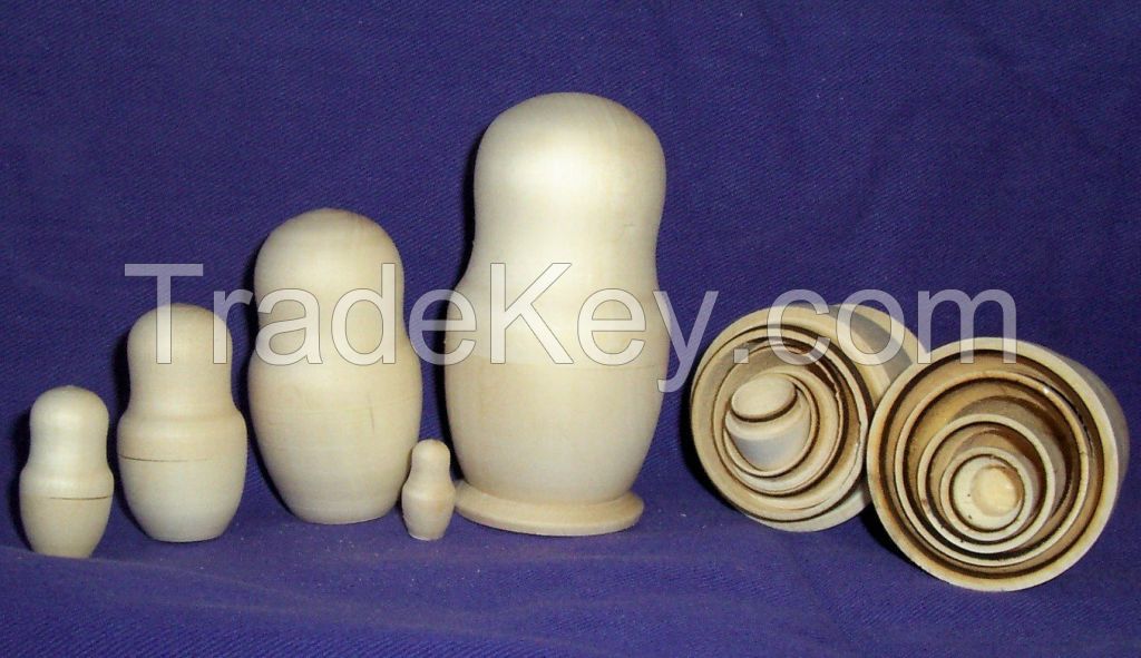 Wholesale Blank Unpainted Russian Wooden Nesting Dolls Matryoshka 5 pieces