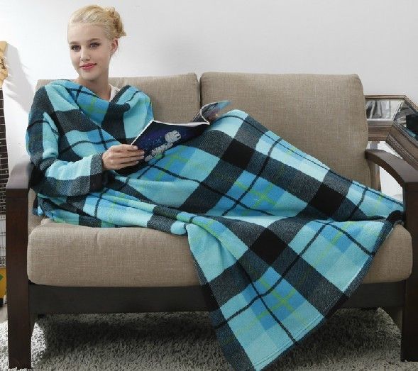 Polyester cozy snuggie coral fleece TV blankets with sleeves
