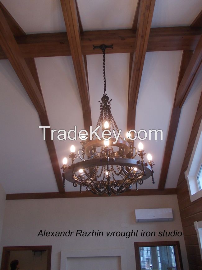 wrought iron chandelier wagon wheel style