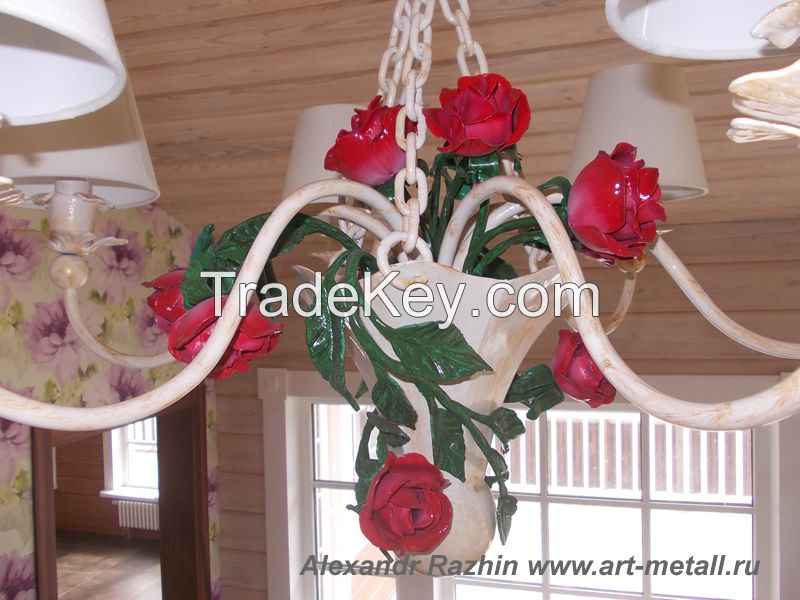 wrought iron chandelier with roses