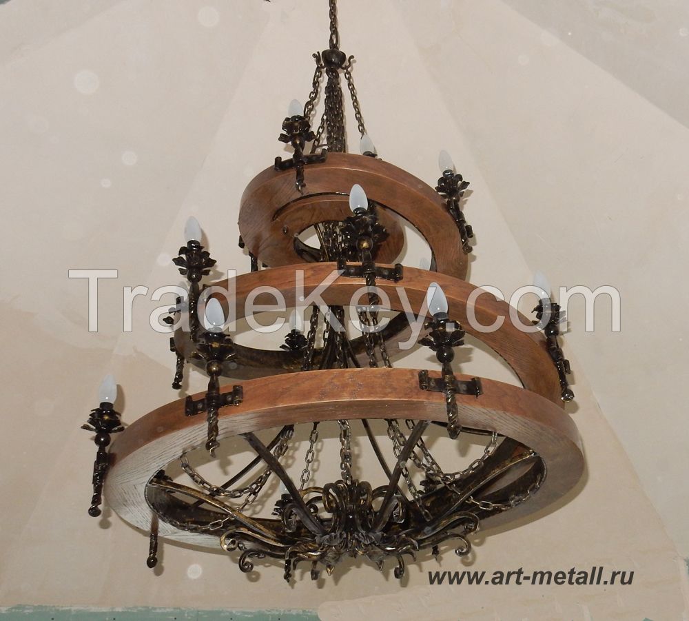 Wrought iron spiral chandelier.